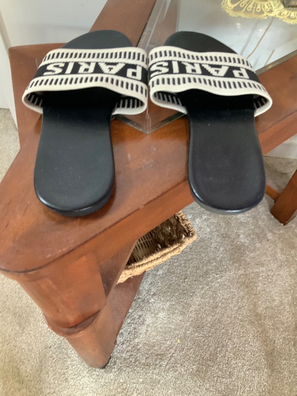 Paris Black Slip On Summer Flat Open Toe Sandals Size 37 - Picture 4 of 7